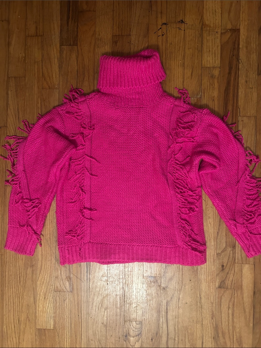 Lou & Grey Hot Pink Fringe Turtleneck Sweater
